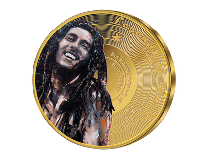 Frappe dorée à l'or pur « Bob Marley : Les légendes de la musique » par Sid Maurer®